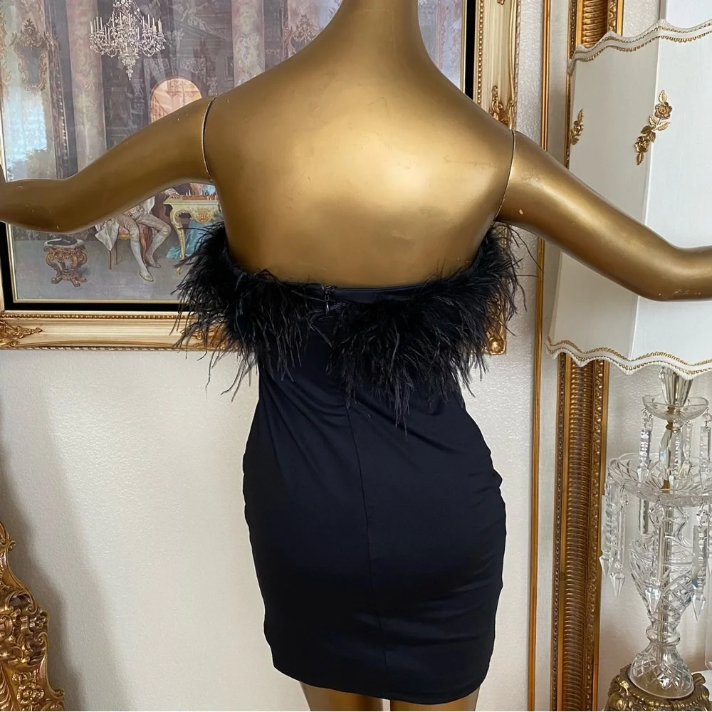 Club L London Black Feather Mini Dress - Picture 6 of 12